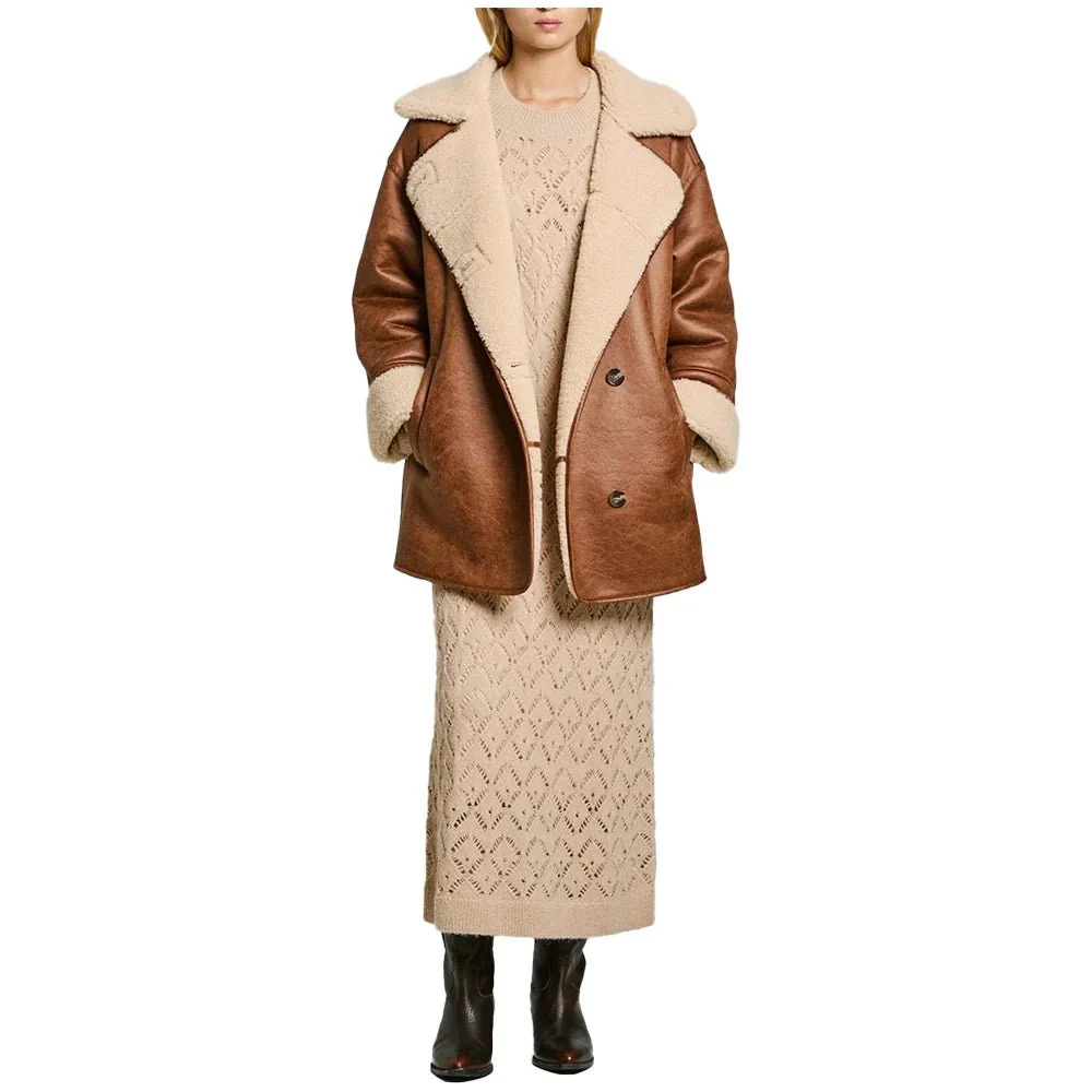 womens white and brown sherpa aviator pilot jacket
