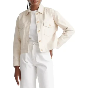 womens cropped cream leather jacket shirt style