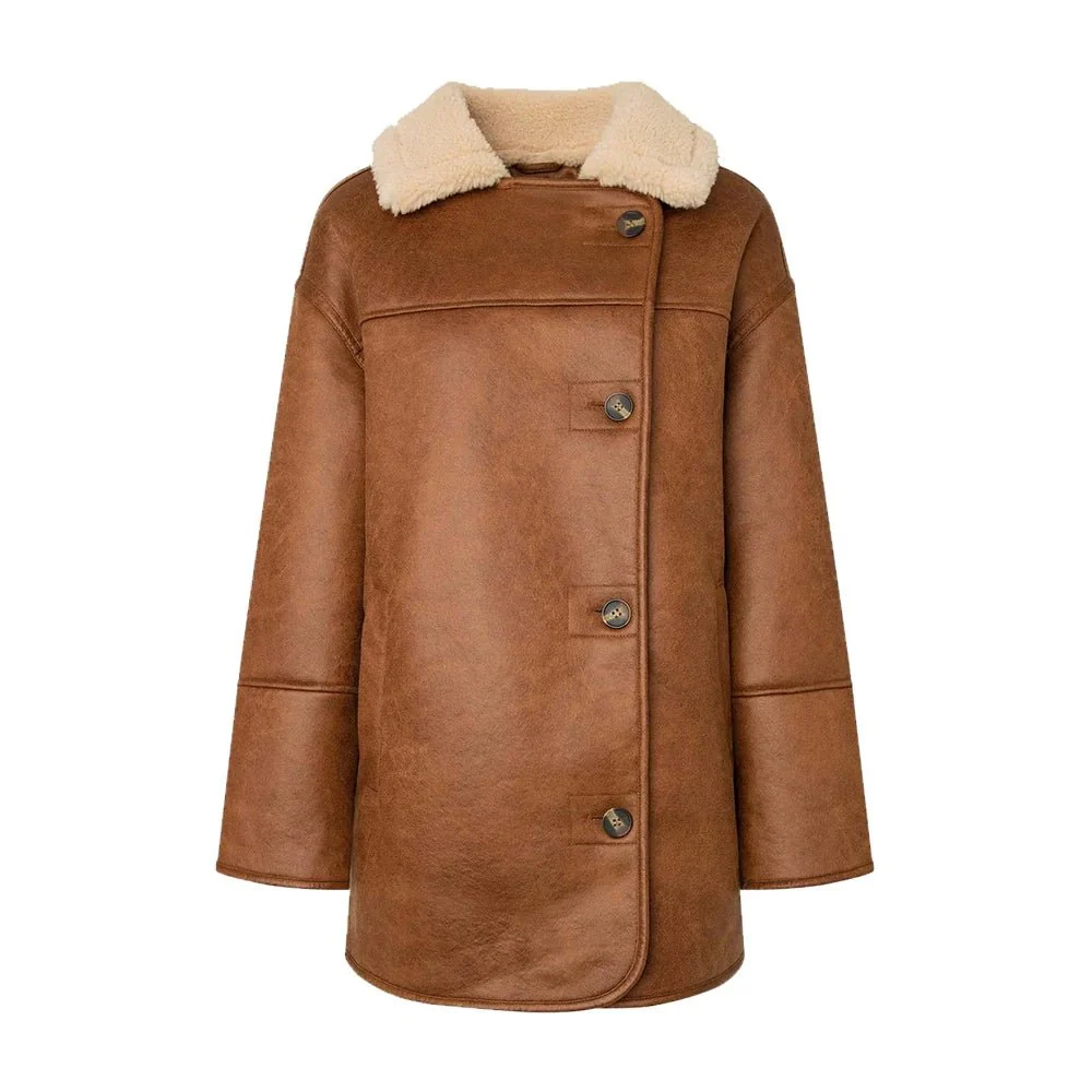 womens white and brown sherpa aviator pilot jacket