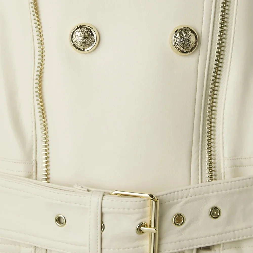 women's double breasted dove white leather biker jacket