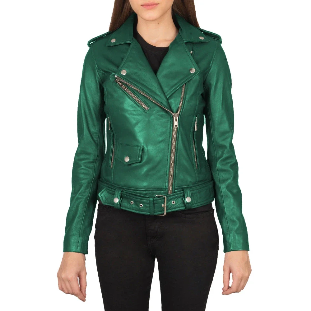 women's real emerald green leather jacket
