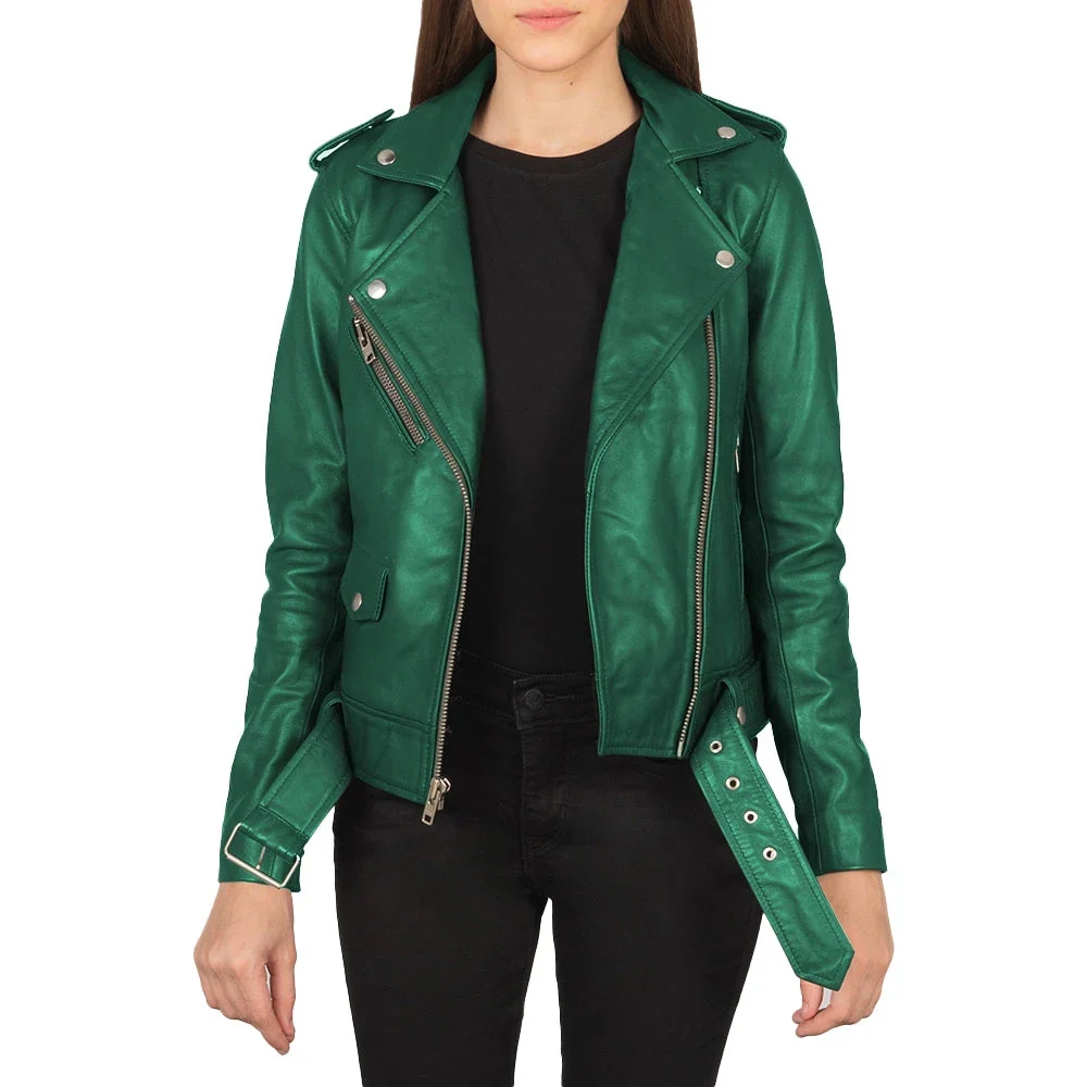 women's real emerald green leather jacket