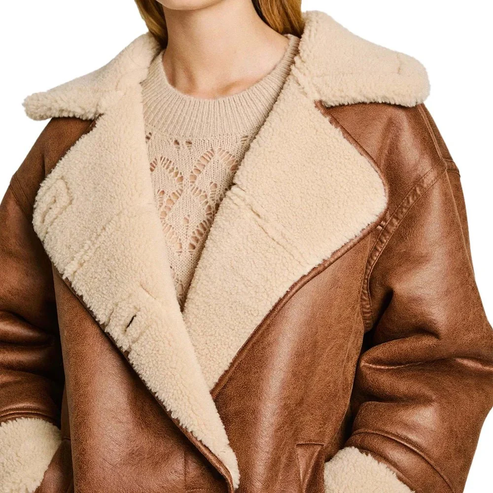 womens white and brown sherpa aviator pilot jacket