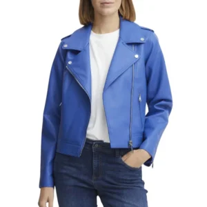 ladies real lambskin light blue moto jacket