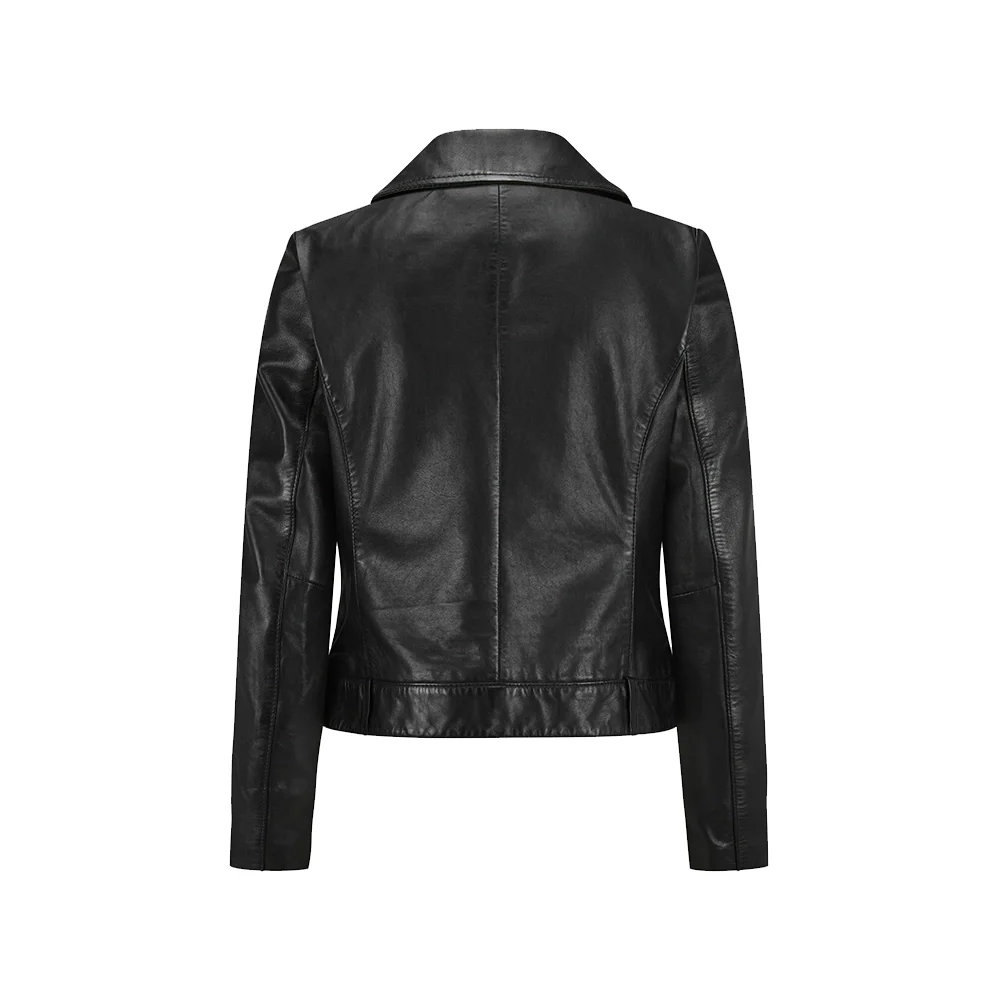 ladies black leather moto jacket
