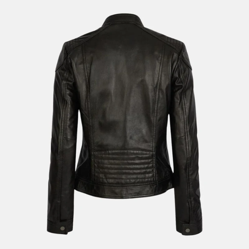 womens black stand up collar leather moto jacket