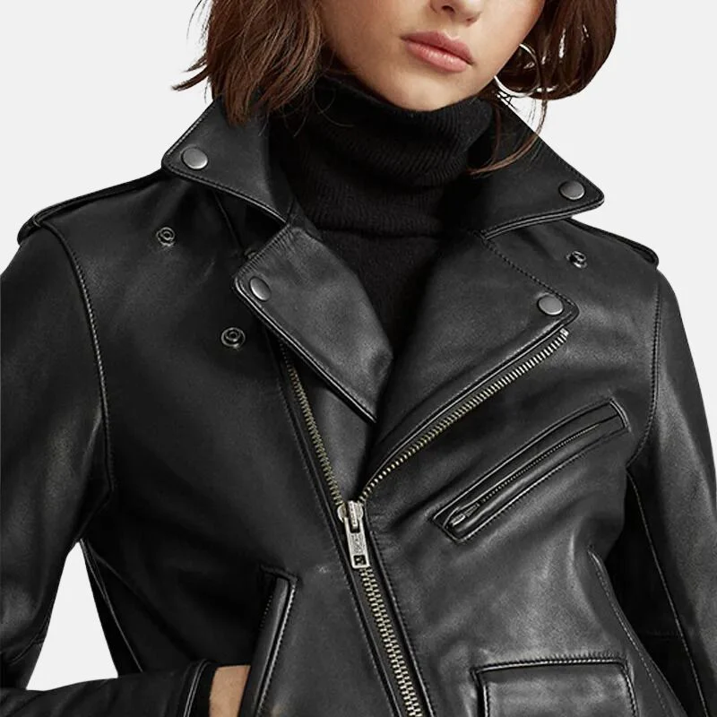 black leather motorcycle jacket womens