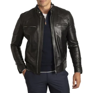 david mens quilted black leather biker jacket
