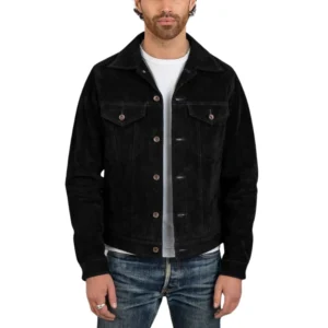 men's black suede trucker jacket