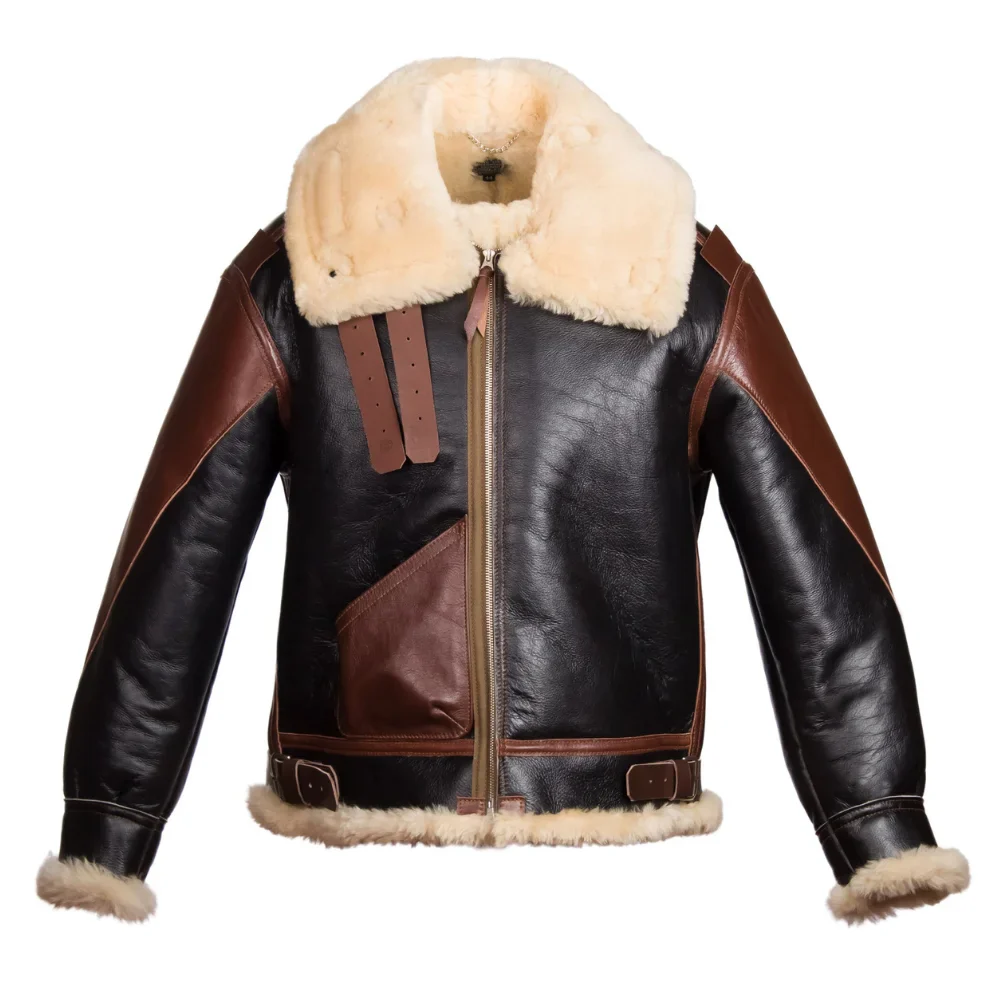 mens usaaf type b 3 bomber aviator pilot sheep leather flight jacket