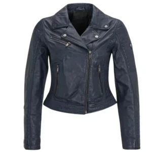 asymmetrical biker blue leather jacket womens