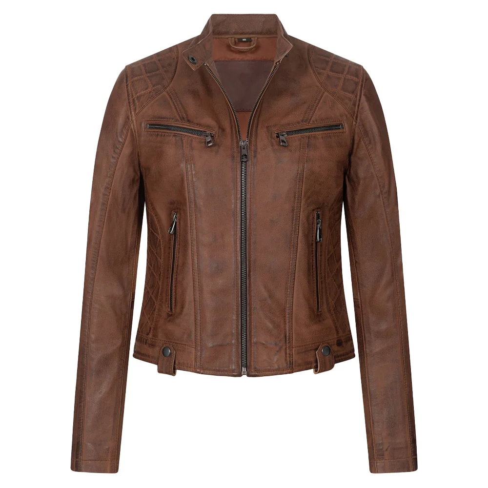 vintage real cognac brown leather jacket womens