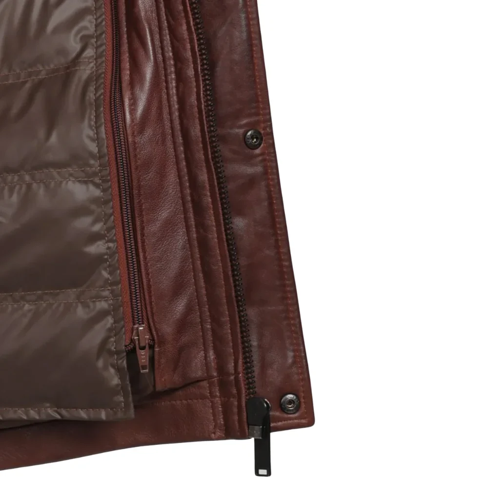 men's real lambskin leather brown car coat