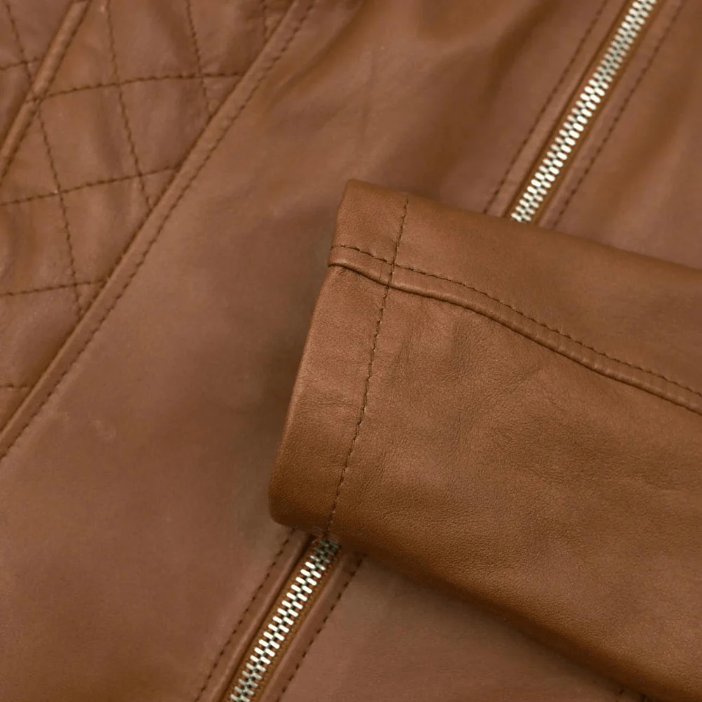 women's brown cafe racer leather motorcycle jacket