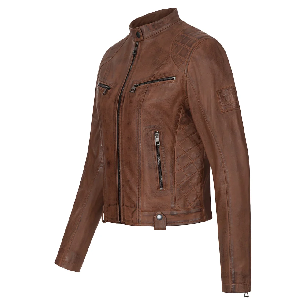 vintage real cognac brown leather jacket womens