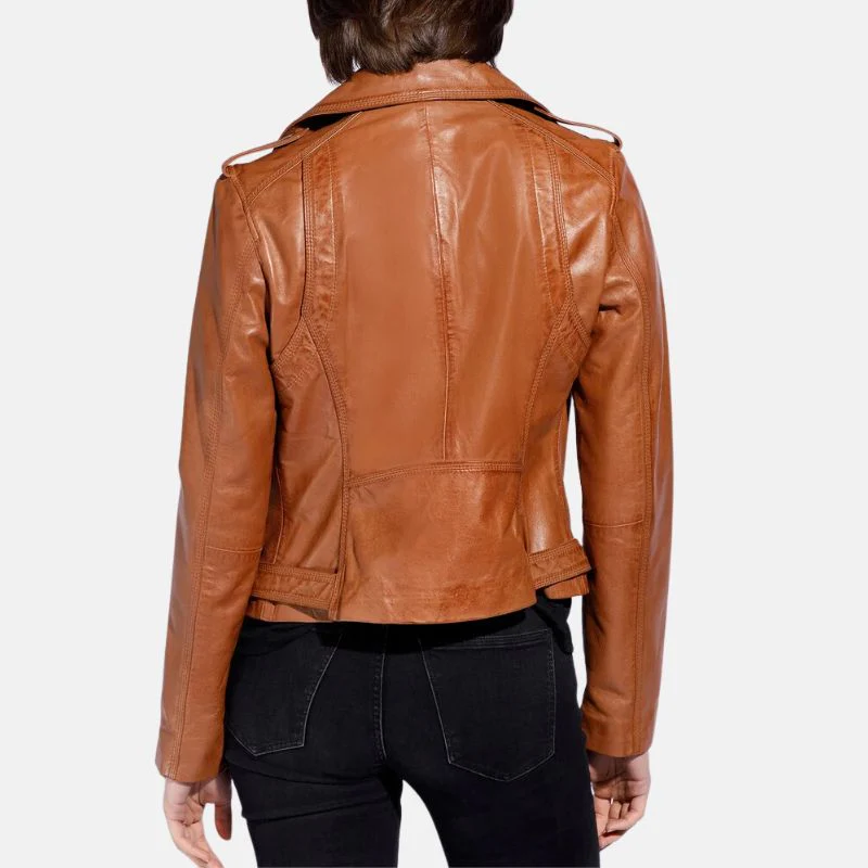 brown leather motorcycle jacket womens