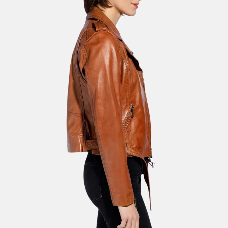 brown leather motorcycle jacket womens