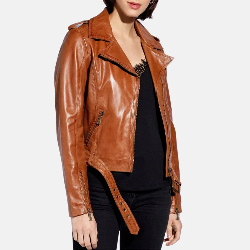 brown leather motorcycle jacket womens