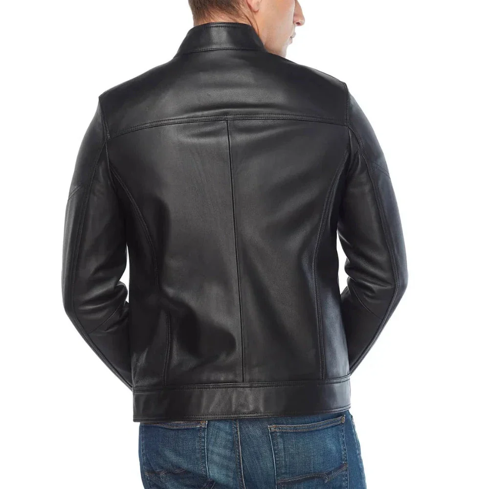 real lambskin regular fit black leather jackets for men
