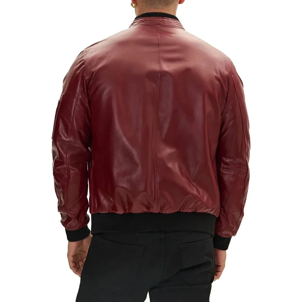 bomber red leather jacket mens
