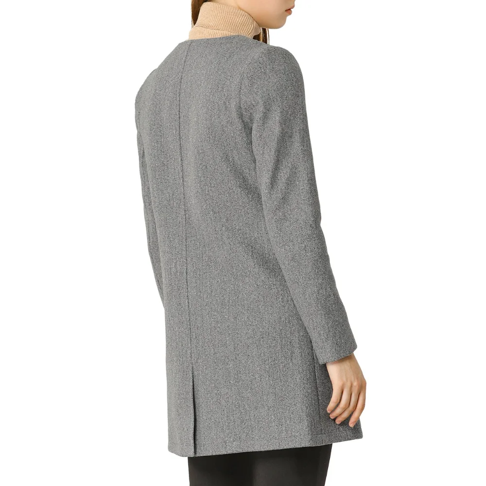 womens long single breasted grey wool coat