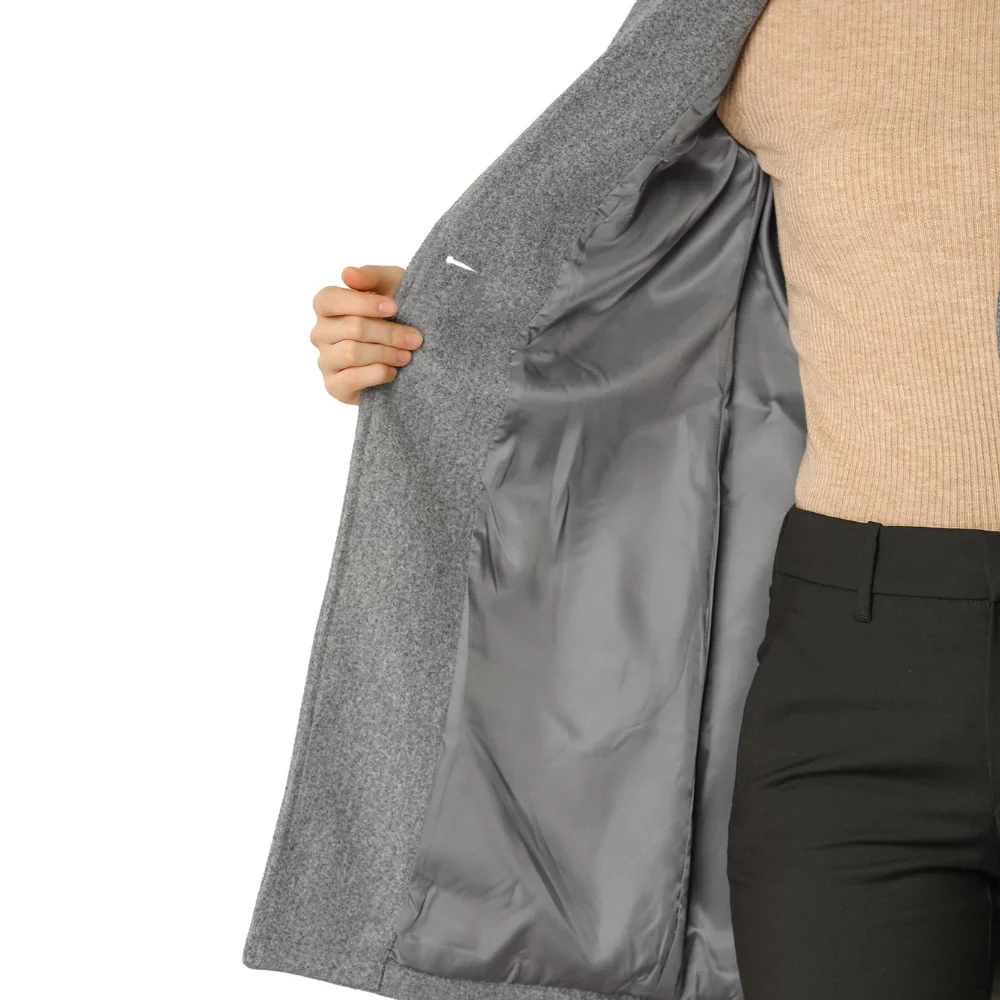 womens long single breasted grey wool coat