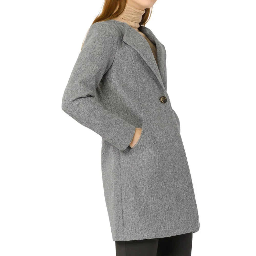 womens long single breasted grey wool coat