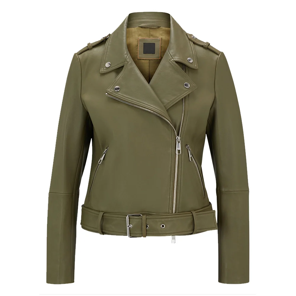 womens green leather biker jacket