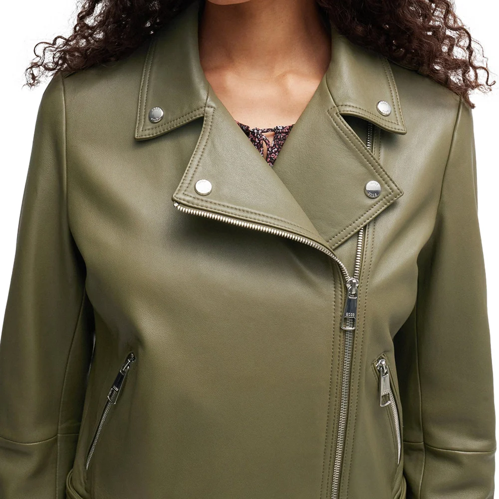 womens green leather biker jacket