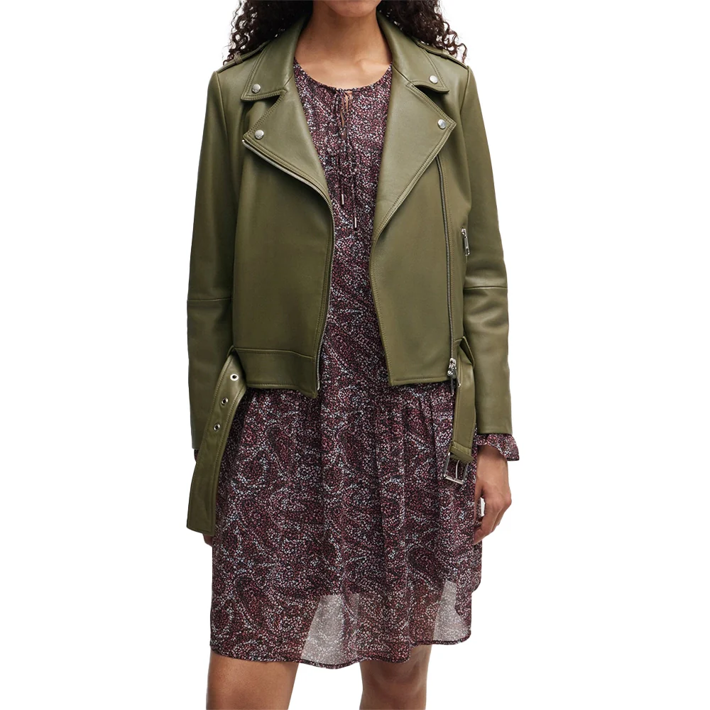 womens green leather biker jacket