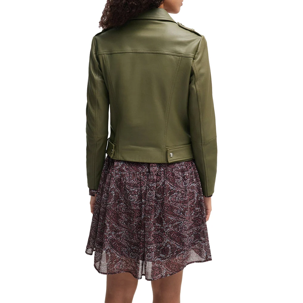 womens green leather biker jacket