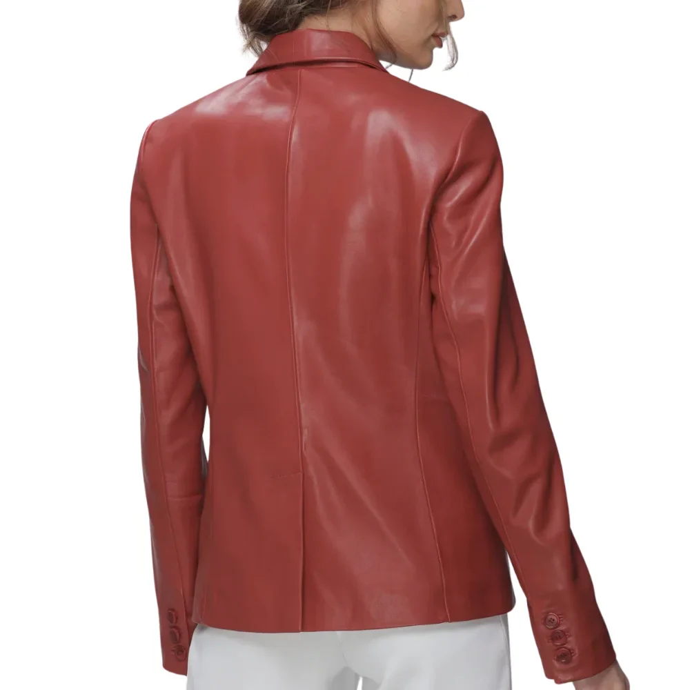 modern notch lapel red leather blazer ladies