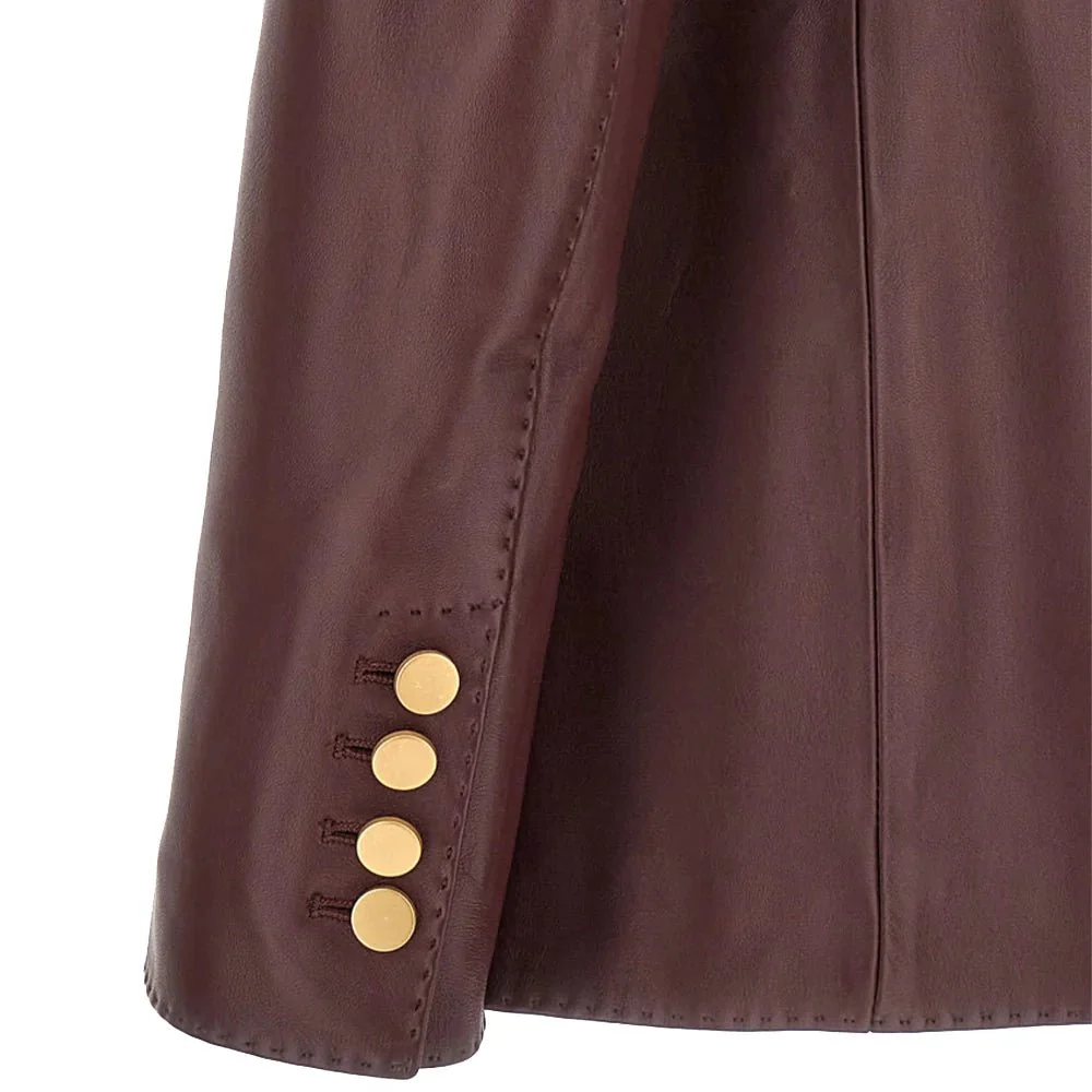 maroon leather blazer womens