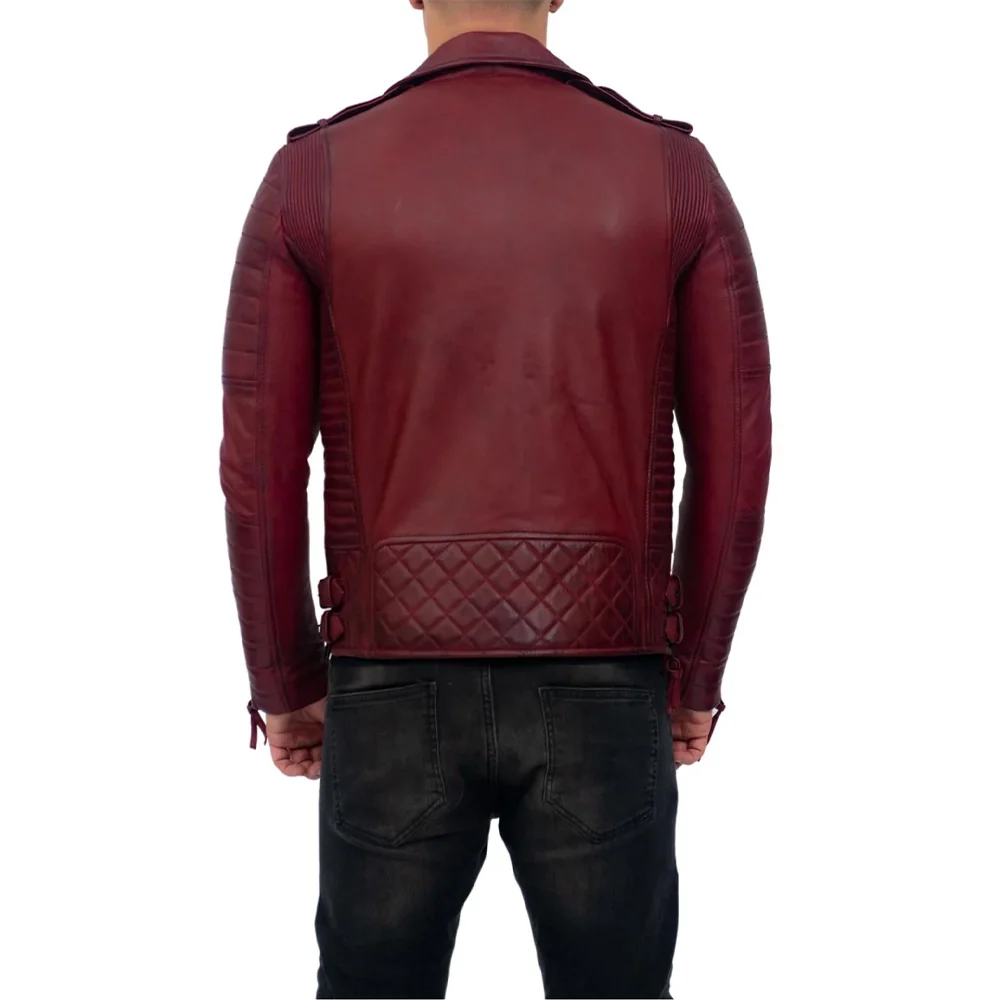 brando mens real lambskin burgundy leather biker jacket
