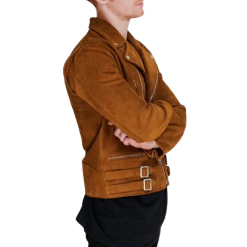 men's brown moto suede leather jacket