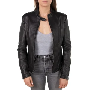 cowhide black leather jacket womens