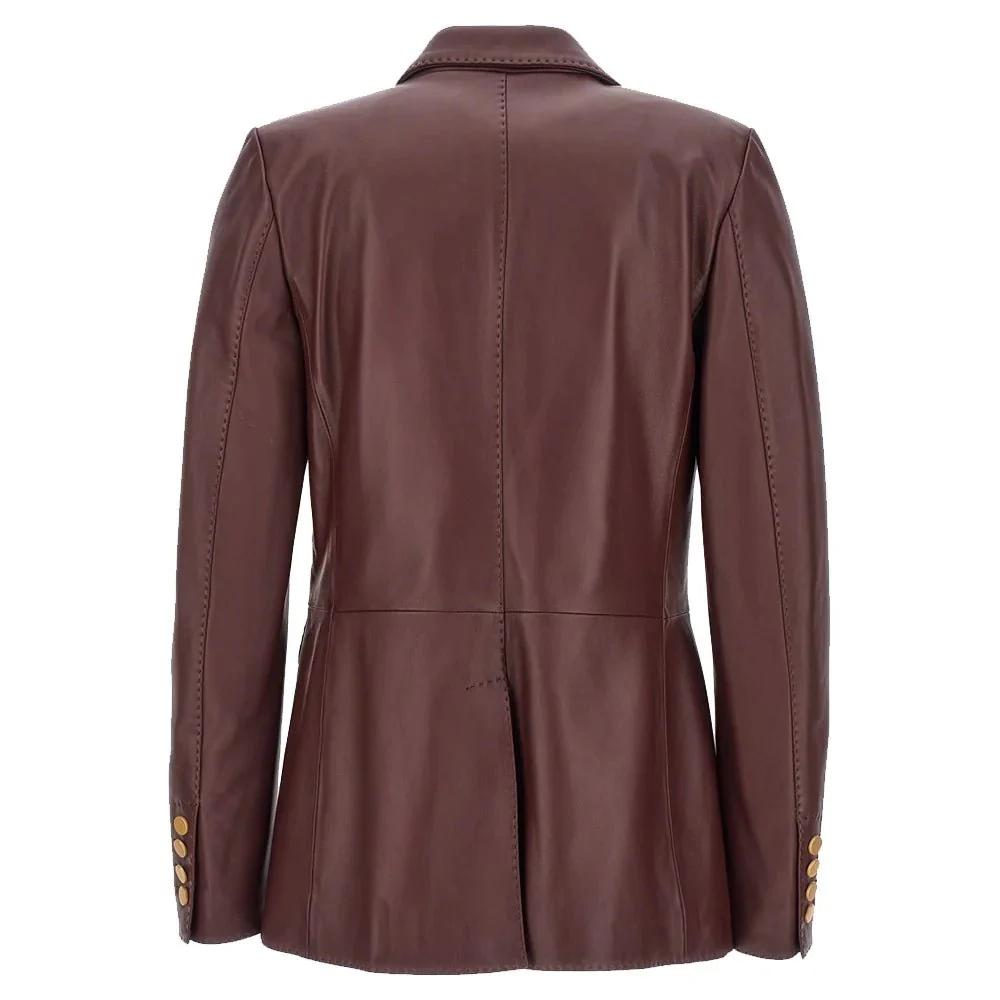 maroon leather blazer womens