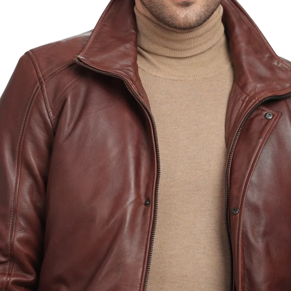 men's real lambskin leather brown car coat