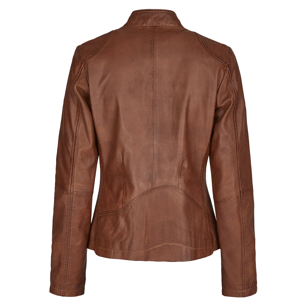 regular fit genuine lambskin brown womens leather jacket