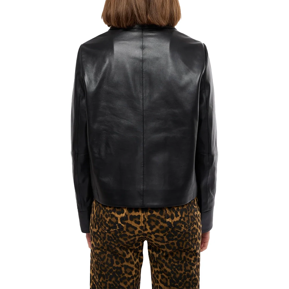 womens black leather shirt jacket