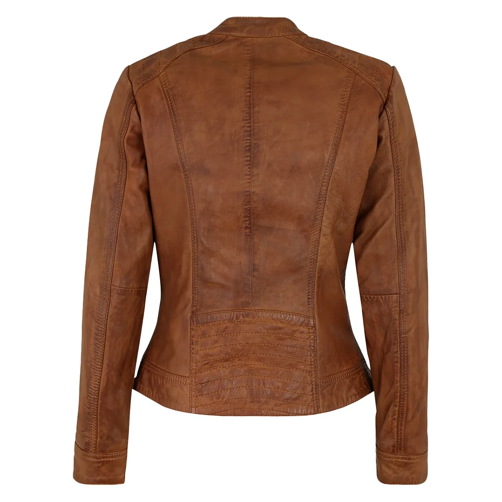 genuine biker brown cognac leather jacket womens