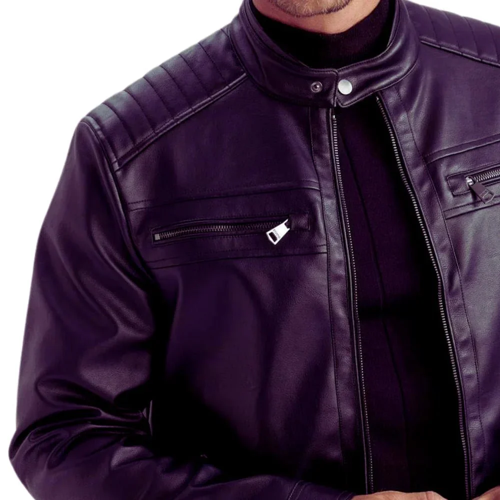 men's purple quilted biker leather jacket