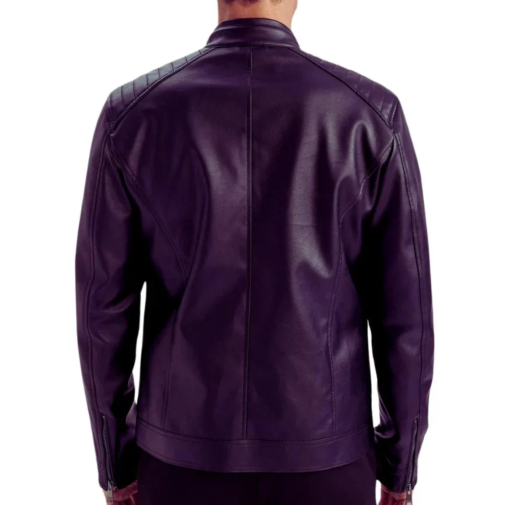 men's purple quilted biker leather jacket