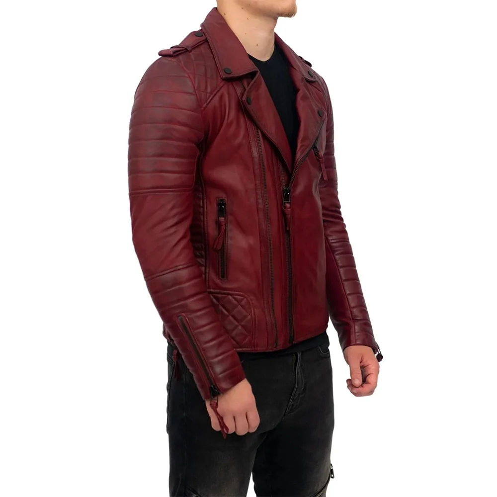 brando mens real lambskin burgundy leather biker jacket