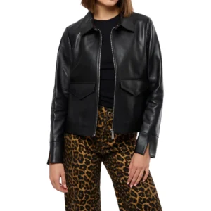 womens black leather shirt jacket