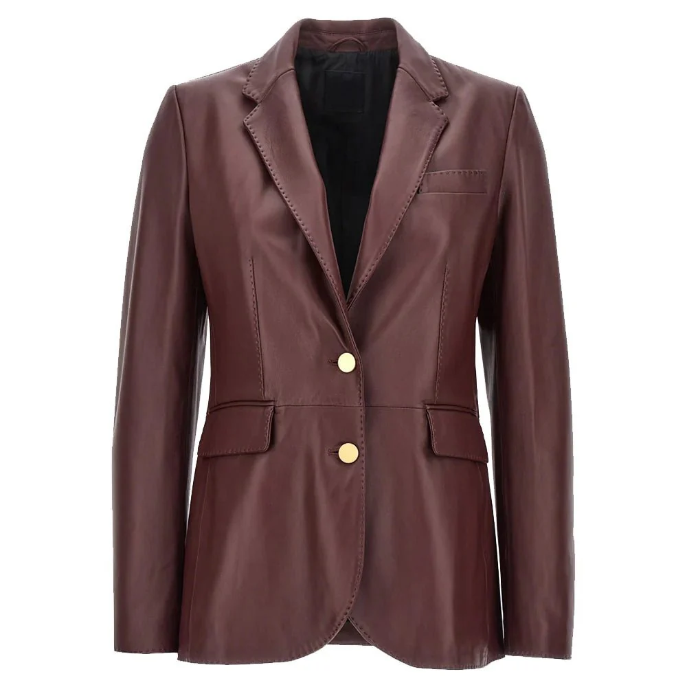 maroon leather blazer womens