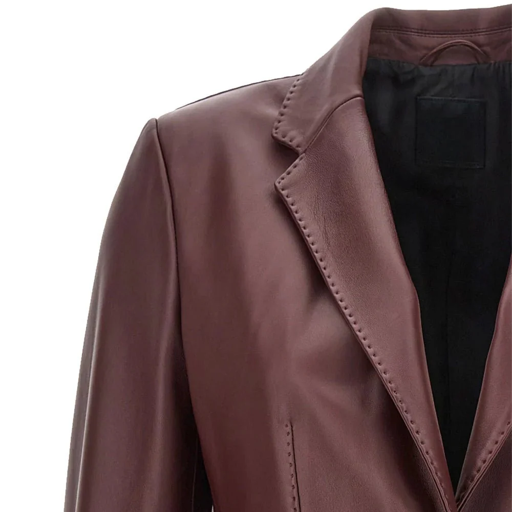 maroon leather blazer womens