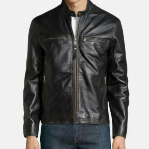 mens black carbon leather biker jacket