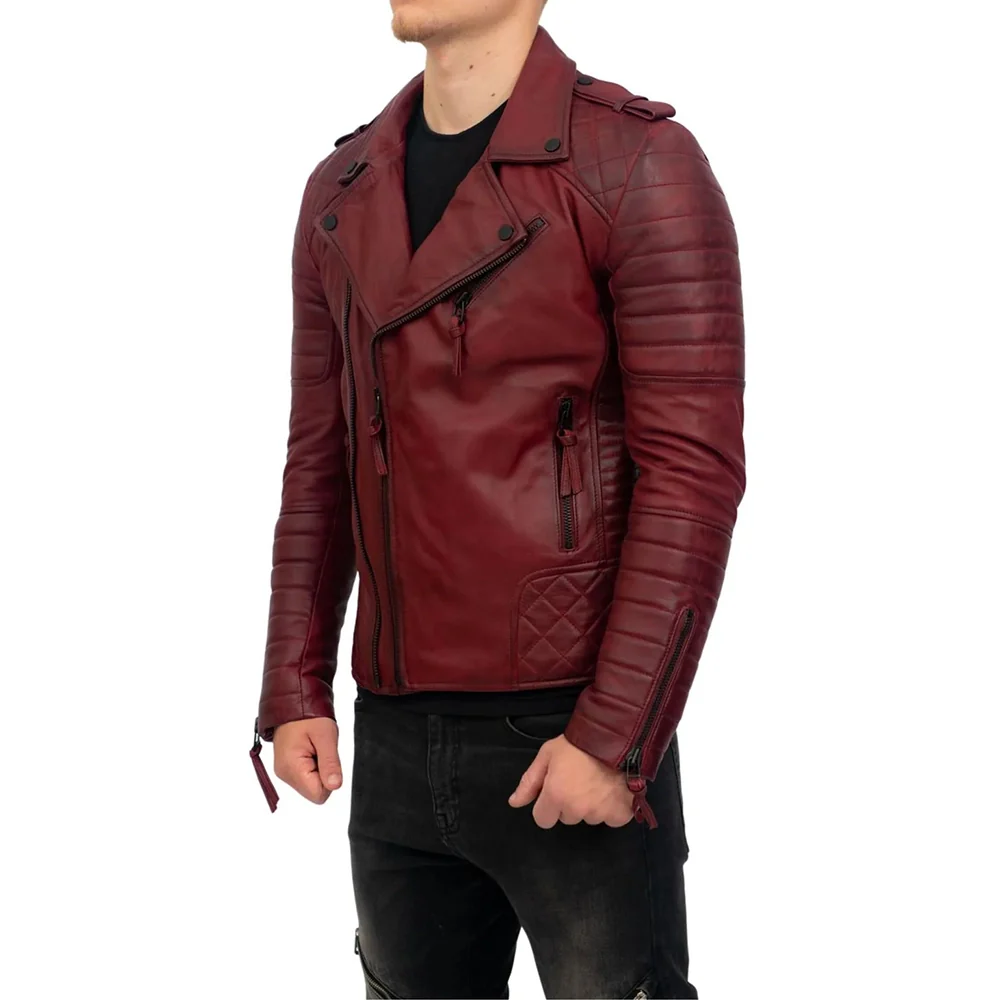 brando mens real lambskin burgundy leather biker jacket