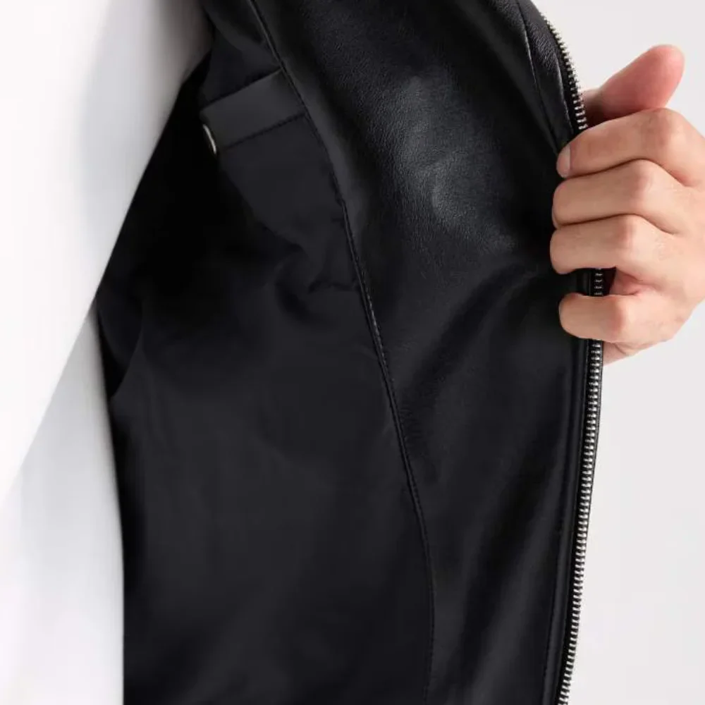 share american polo collar black men biker leather jacket